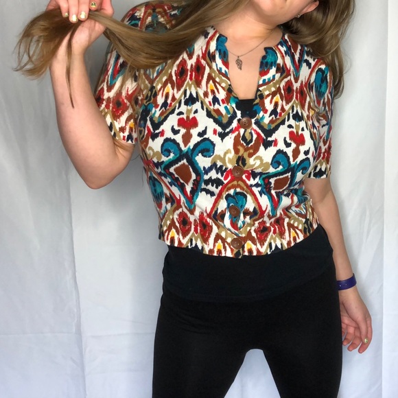 Jones New York Sport 90’s Retro Print 3/4 sleeve cardigan Business Casual - Picture 10 of 16